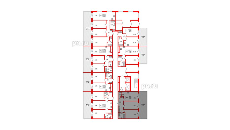 Апартаменты в ЖК Берег. Курортный, 2 комнатные, 71.69 м², 1 этаж