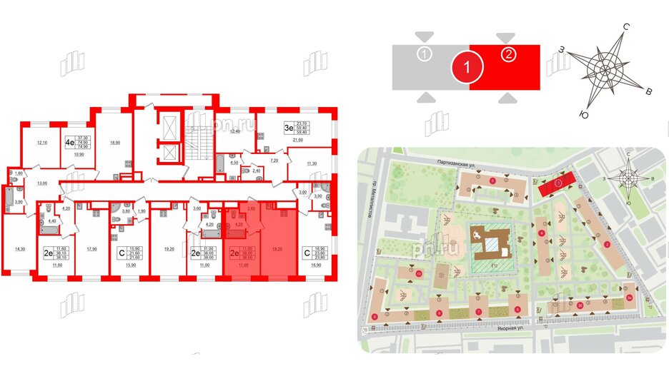 Квартира в ЖК Большая Охта, 1 комнатная, 38 м², 2 этаж