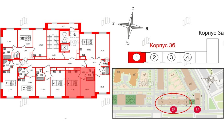 Квартира в ЖК Большая Охта, 1 комнатная, 35.9 м², 6 этаж