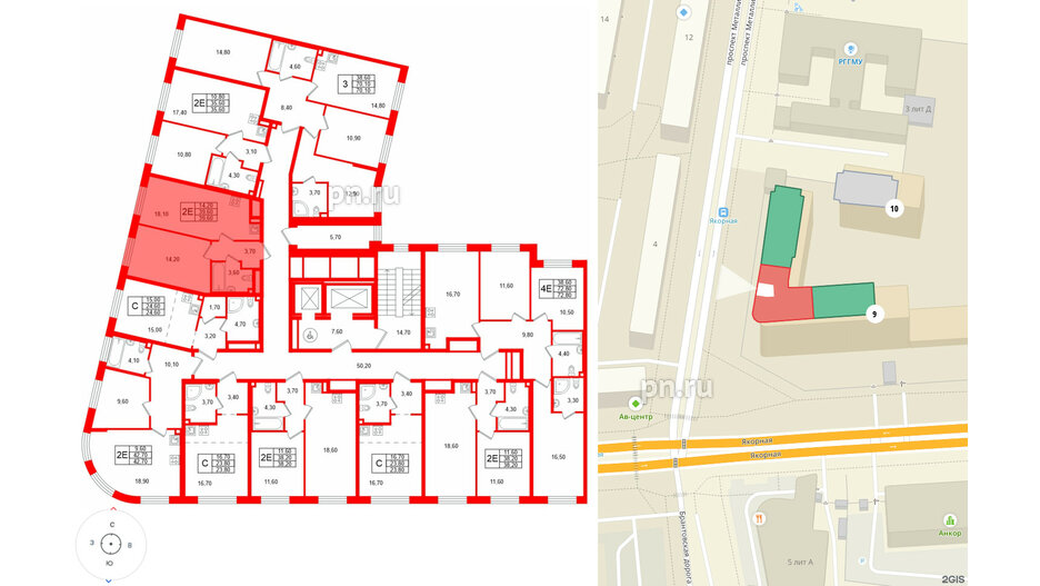 Квартира в ЖК Большая Охта, 1 комнатная, 38.2 м², 3 этаж