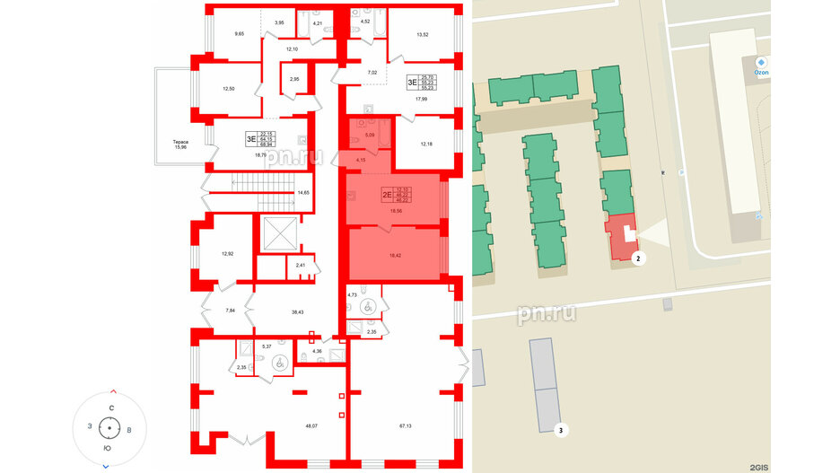 Квартира в ЖК «Брусника в Новоселье», 1 комнатная, 46.22 м², 1 этаж