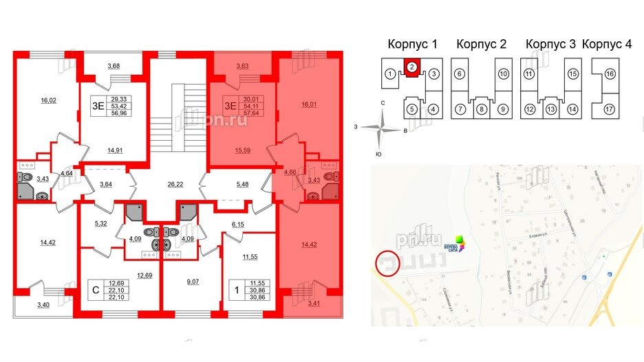 Квартира в ЖК Верево Сити, 2 комнатная, 57.64 м², 4 этаж