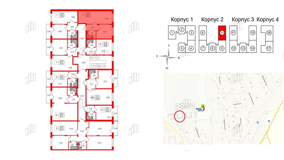 Квартира в ЖК Верево Сити, 1 комнатная, 39.32 м², 2 этаж