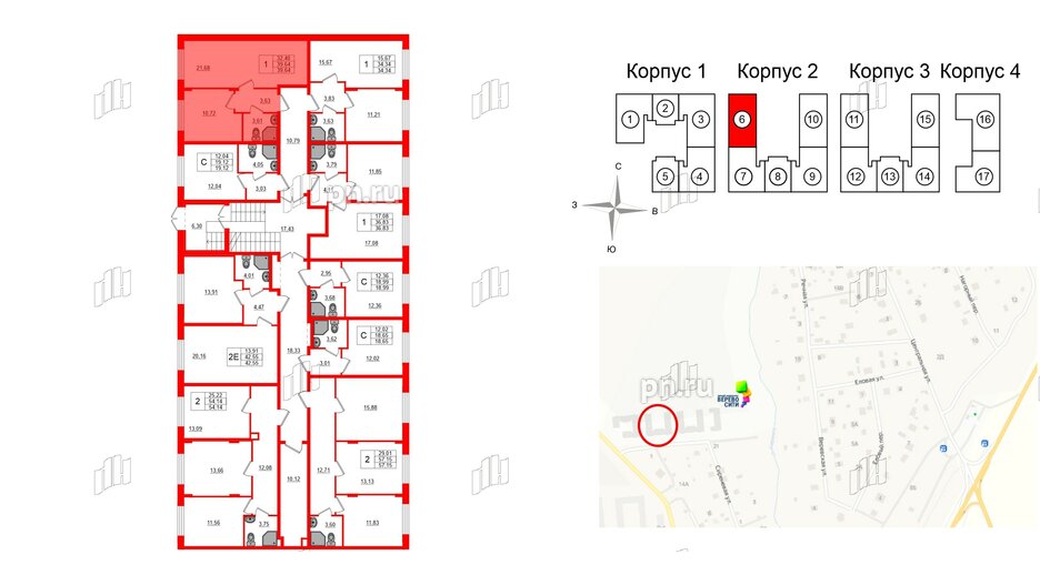 Квартира в ЖК Верево Сити, 1 комнатная, 39.64 м², 1 этаж