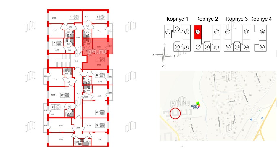 Квартира в ЖК Верево Сити, 1 комнатная, 37.59 м², 4 этаж