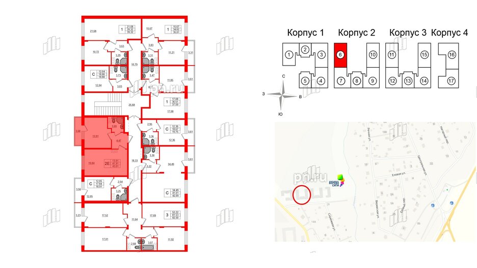 Квартира в ЖК Верево Сити, 1 комнатная, 43.01 м², 3 этаж