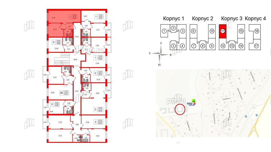 Квартира в ЖК Верево Сити, 1 комнатная, 39.32 м², 2 этаж