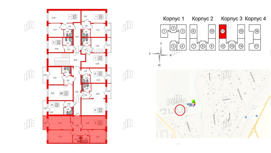 Квартира в ЖК Верево Сити, 3 комнатная, 81.09 м², 4 этаж