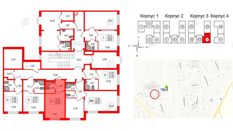 Квартира в ЖК Верево Сити, студия, 22.56 м², 1 этаж