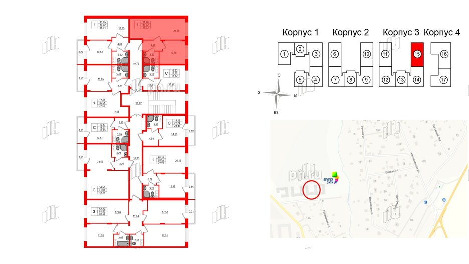 Квартира в ЖК Верево Сити, 1 комнатная, 39.32 м², 3 этаж