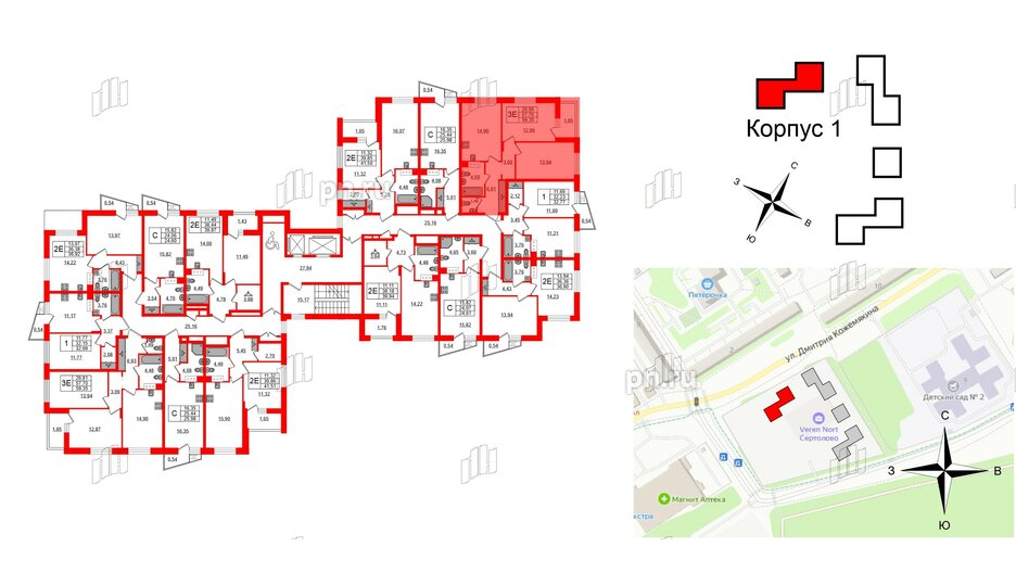 Квартира в ЖК VEREN NORT Сертолово, 2 комнатная, 59.35 м², 8 этаж