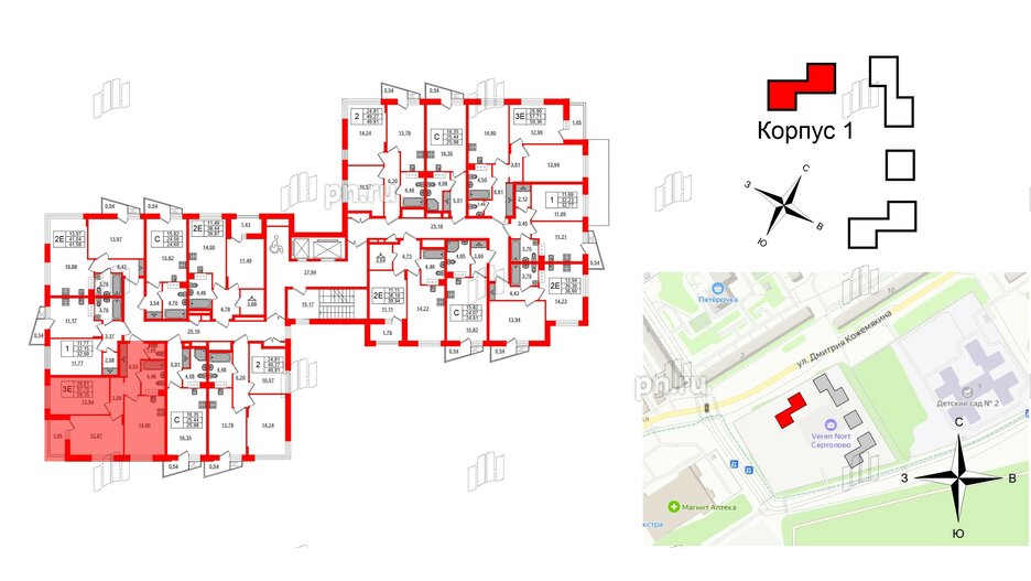 Квартира в ЖК VEREN NORT Сертолово, 2 комнатная, 59.35 м², 6 этаж