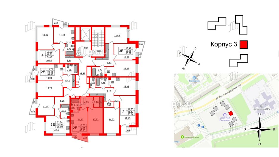 Квартира в ЖК VEREN NORT Сертолово, 1 комнатная, 40.55 м², 9 этаж