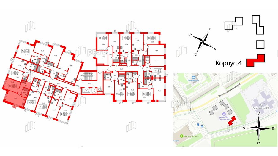 Квартира в ЖК «ВЕРЕН НОРТ Сертолово», 1 комнатная, 39.5 м², 2 этаж