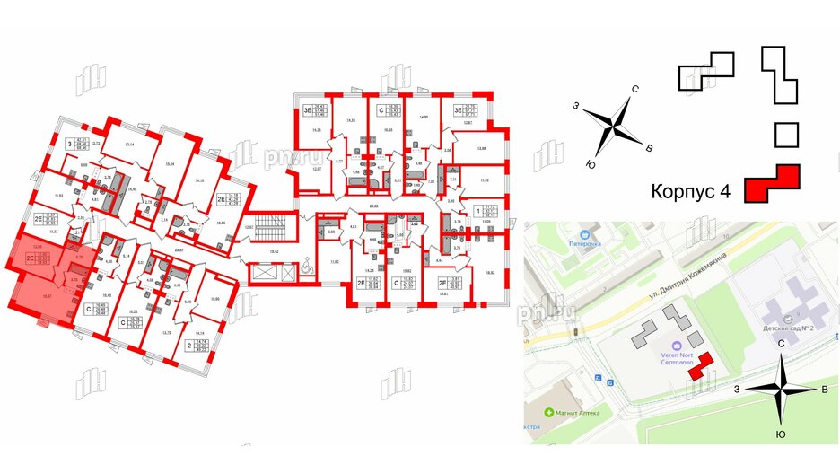 Квартира в ЖК VEREN NORT Сертолово, 1 комнатная, 38.93 м², 4 этаж