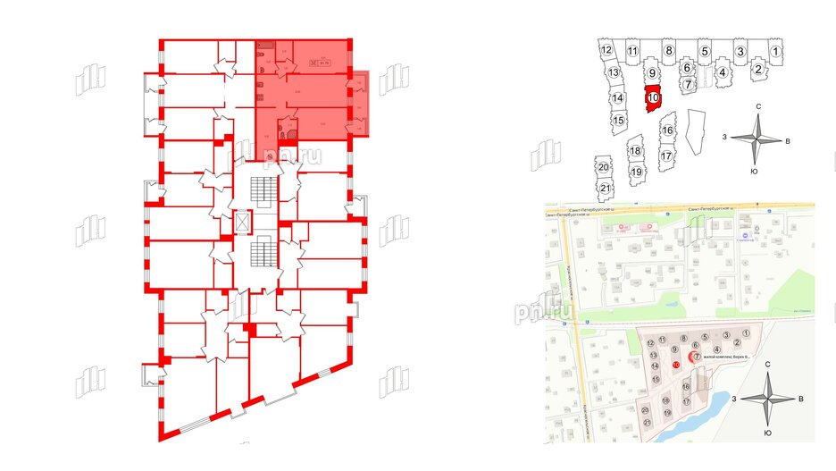 Квартира в ЖК VEREN Village Стрельна, 2 комнатная, 81.7 м², 3 этаж