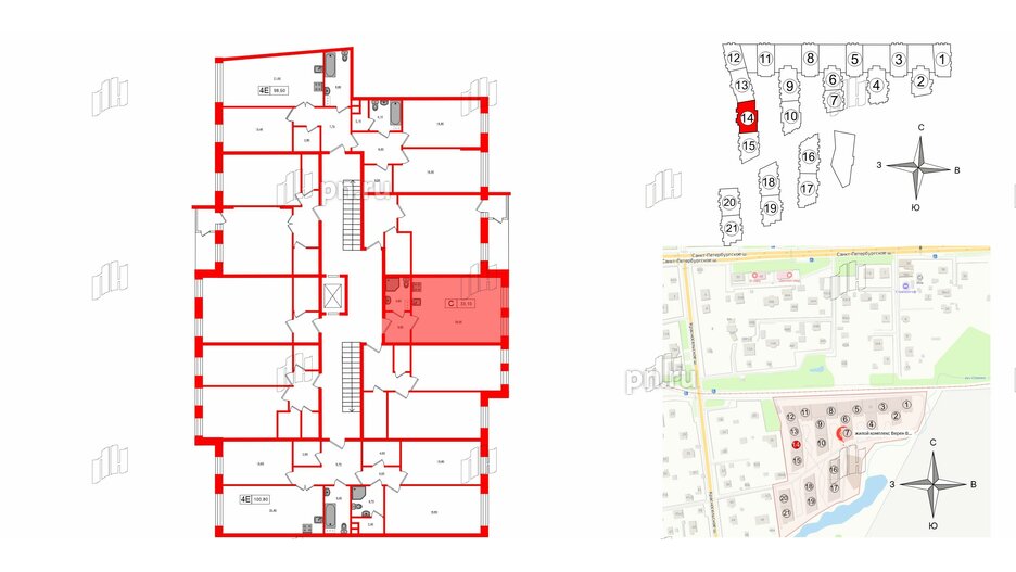 Квартира в ЖК VEREN Village Стрельна, студия, 33.1 м², 3 этаж