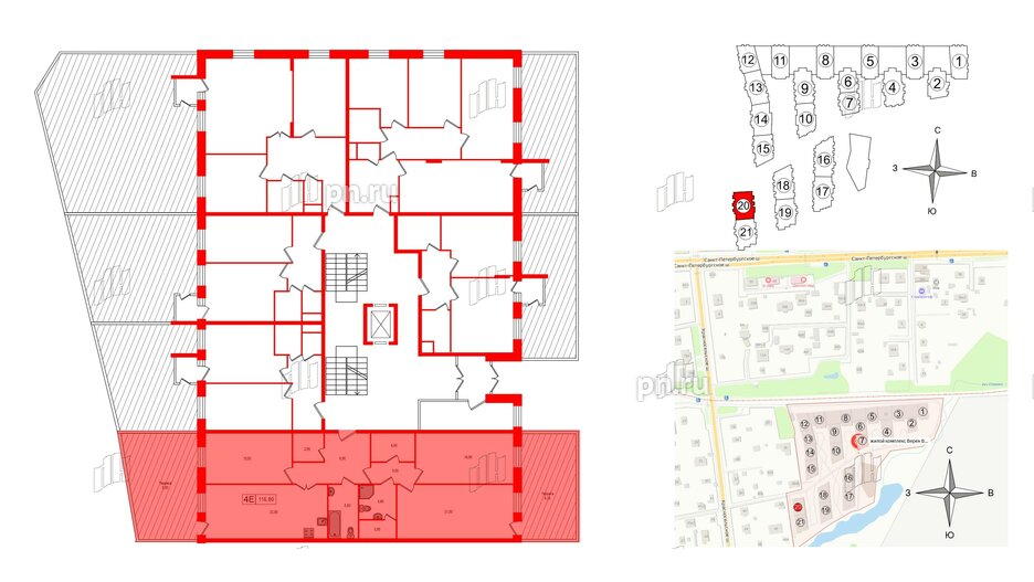 Квартира в ЖК VEREN Village Стрельна, 3 комнатная, 116.8 м², 1 этаж