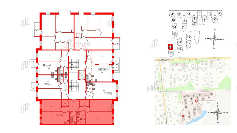 Квартира в ЖК VEREN Village Стрельна, 3 комнатная, 107 м², 2 этаж