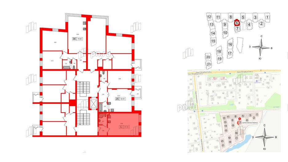 Квартира в ЖК VEREN Village Стрельна, студия, 33.1 м², 3 этаж