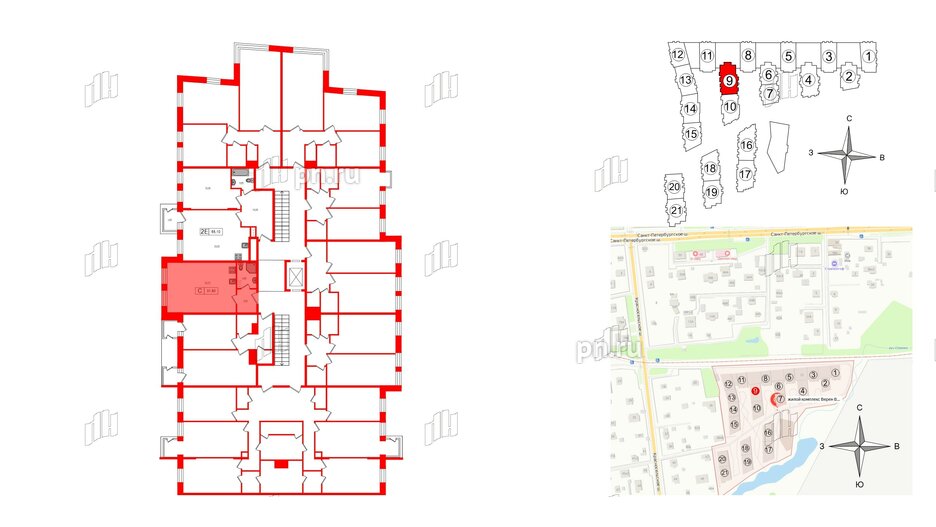 Квартира в ЖК VEREN Village Стрельна, студия, 31.8 м², 3 этаж