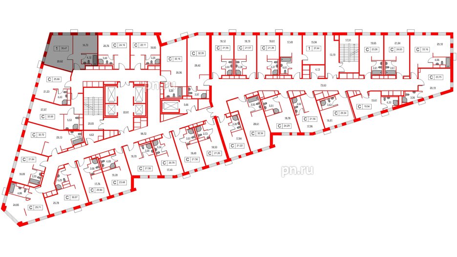 Апартаменты в ЖК Вольта, 1 комнатные, 39.47 м², 4 этаж