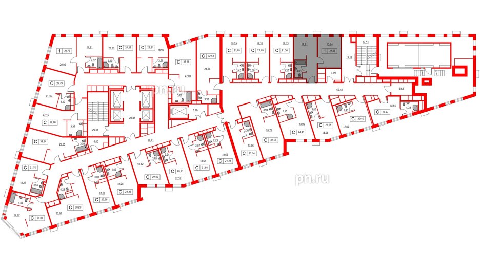 Апартаменты в ЖК Вольта, 1 комнатные, 37.56 м², 15 этаж