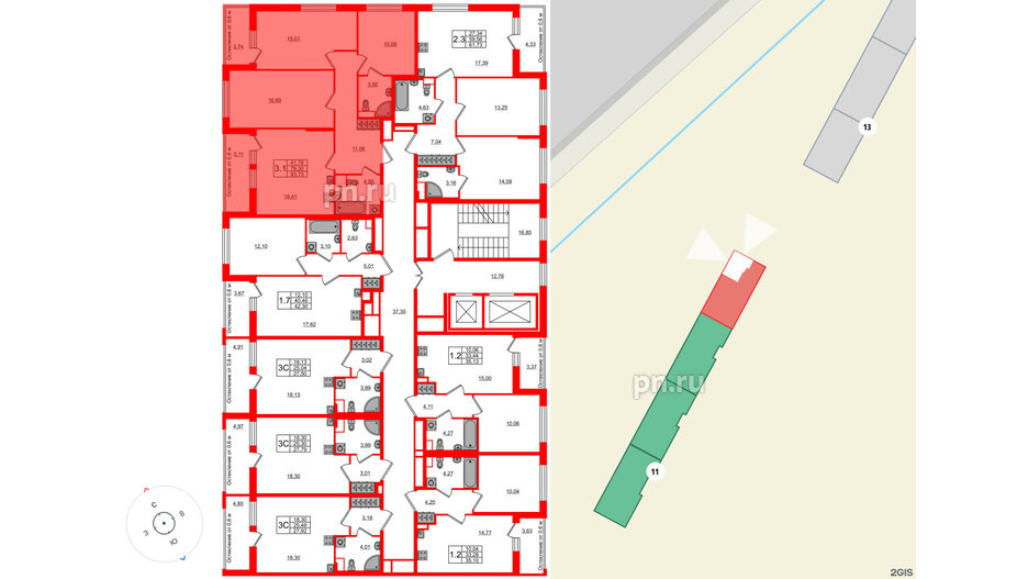 Квартира в ЖК «Город звёзд», 3 комнатная, 79.3 м², 2 этаж