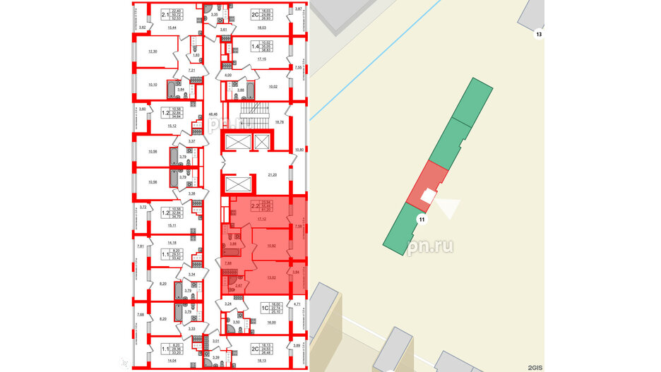 Квартира в ЖК «Город звёзд», 2 комнатная, 55.49 м², 6 этаж