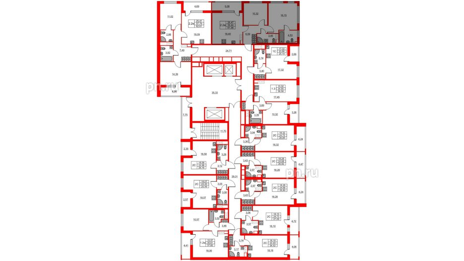 Квартира в ЖК «Город звёзд», 2 комнатная, 59.44 м², 11 этаж