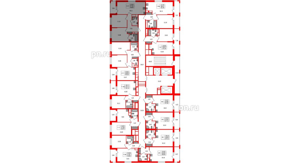 Квартира в ЖК «Город звёзд», 2 комнатная, 57.89 м², 22 этаж