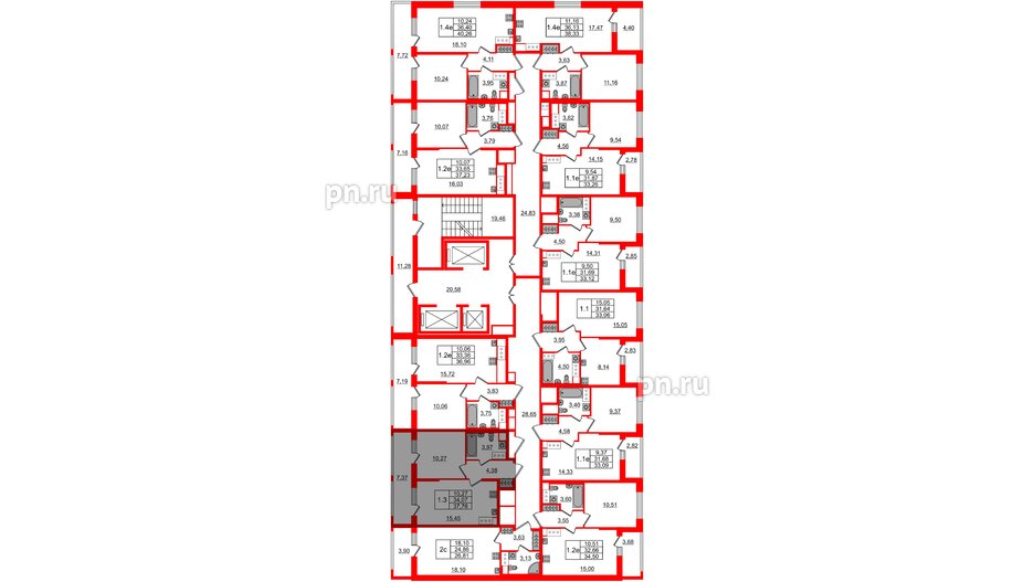 Квартира в ЖК «Город звёзд», 1 комнатная, 34.07 м², 11 этаж