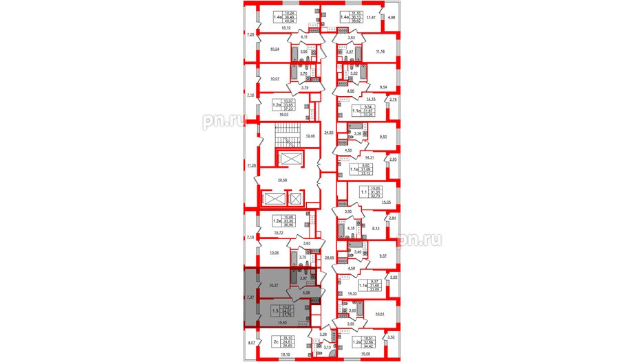 Квартира в ЖК «Город звёзд», 1 комнатная, 34.07 м², 18 этаж