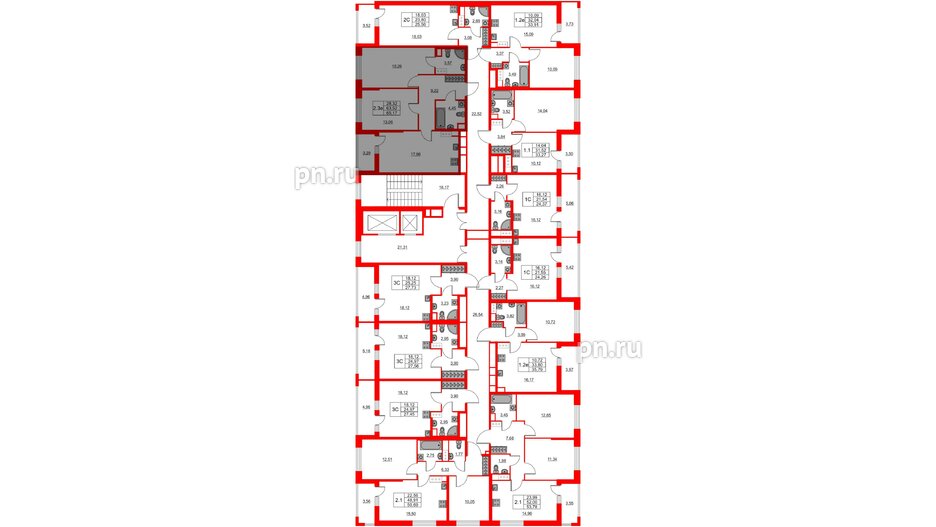 Квартира в ЖК «Город звёзд», 2 комнатная, 63.52 м², 2 этаж