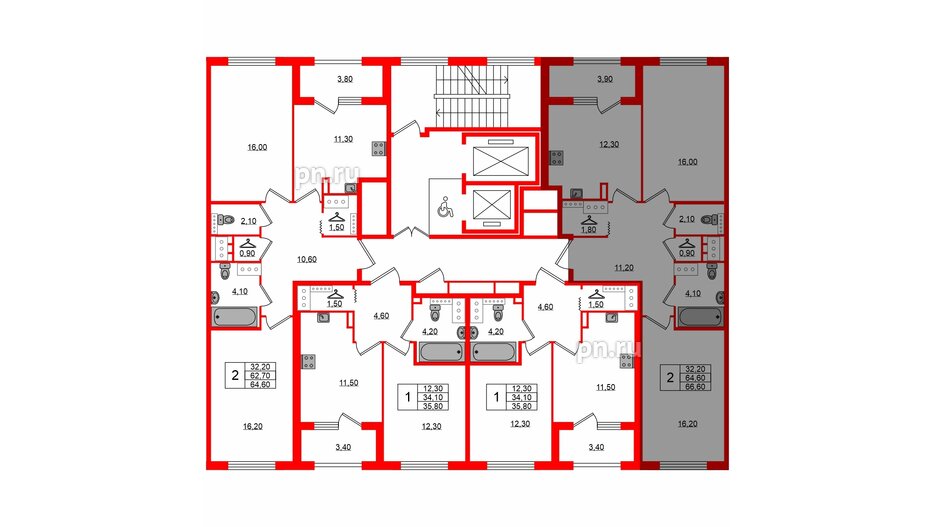 Квартира в ЖК 'Галактика', 2 комнатная, 66.6 м², 18 этаж