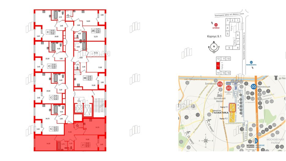 Квартира в ЖК 'Галактика', 2 комнатная, 65 м², 18 этаж