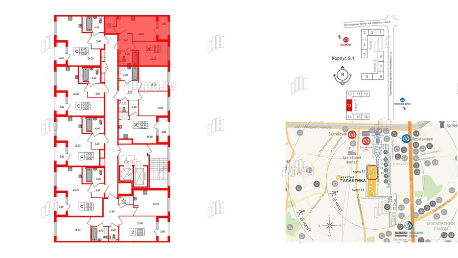 Квартира в ЖК 'Галактика', 1 комнатная, 39.6 м², 18 этаж