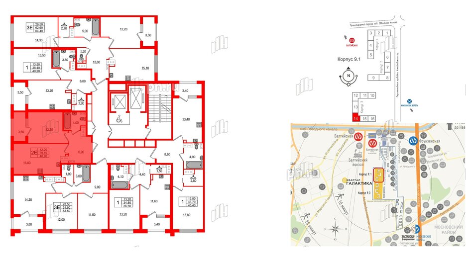 Квартира в ЖК 'Галактика', 1 комнатная, 41.1 м², 18 этаж