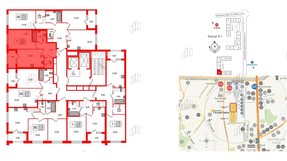 Квартира в ЖК 'Галактика', 1 комнатная, 40 м², 18 этаж