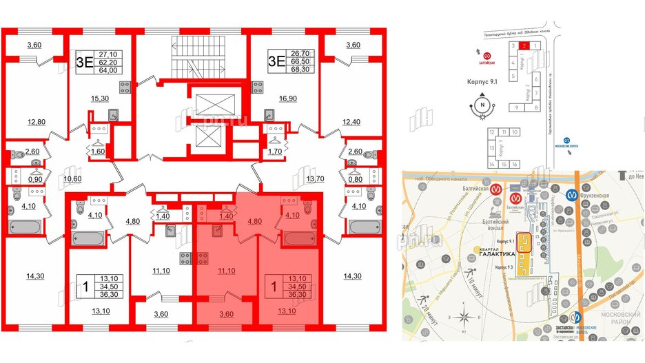 Квартира в ЖК 'Галактика', 1 комнатная, 36.2 м², 18 этаж