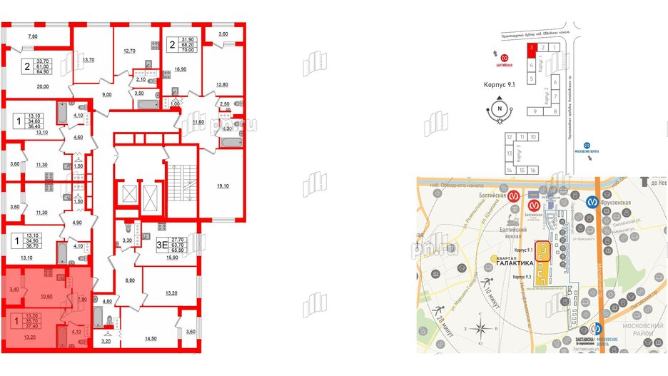 Квартира в ЖК 'Галактика', 1 комнатная, 37.6 м², 11 этаж