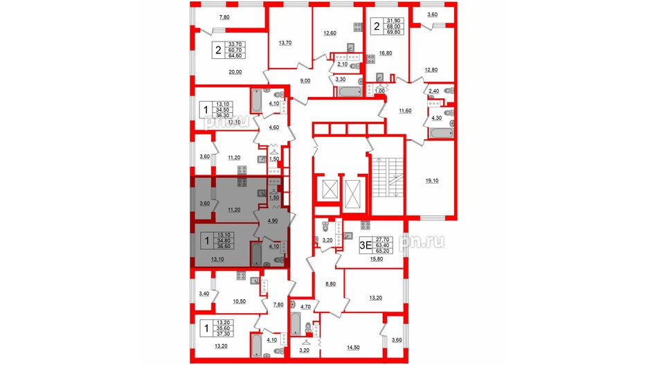 Квартира в ЖК 'Галактика', 1 комнатная, 36.5 м², 18 этаж