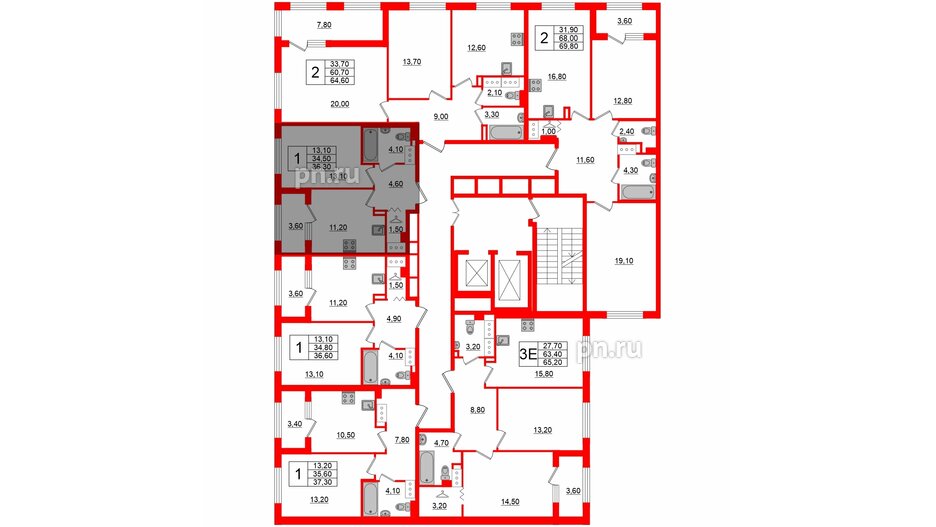 Квартира в ЖК 'Галактика', 1 комнатная, 36.2 м², 18 этаж