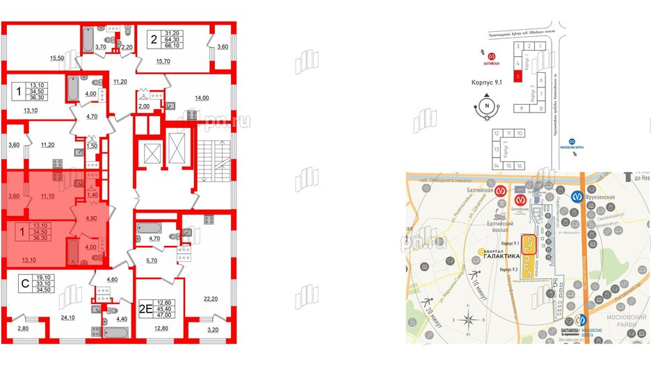 Квартира в ЖК 'Галактика', 1 комнатная, 36.3 м², 18 этаж