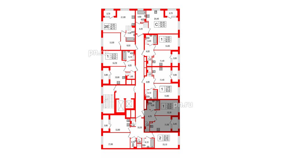 Квартира в ЖК 'Галактика', 1 комнатная, 35.5 м², 14 этаж