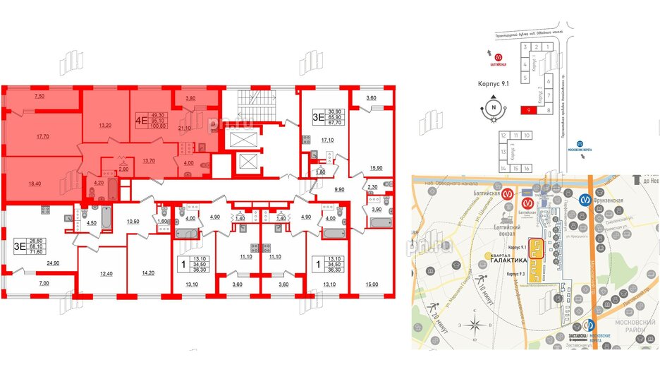 Квартира в ЖК 'Галактика', 3 комнатная, 100.8 м², 14 этаж