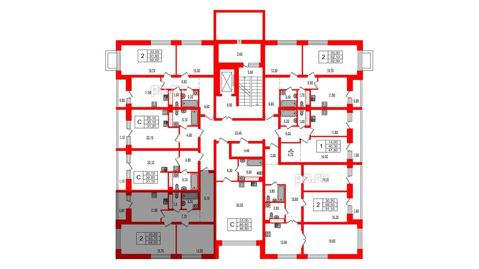 Квартира в ЖК Эко Гармония, 2 комнатная, 64.5 м², 2 этаж