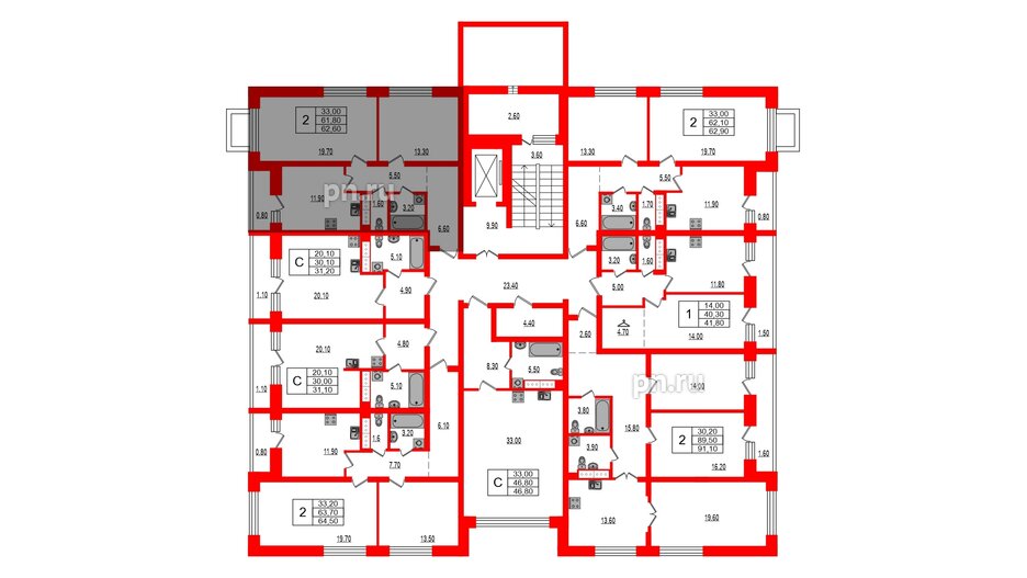 Квартира в ЖК Эко Гармония, 2 комнатная, 62.6 м², 2 этаж