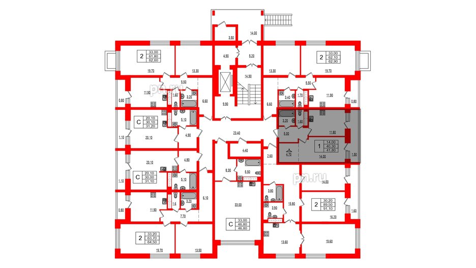 Квартира в ЖК Эко Гармония, 1 комнатная, 41.8 м², 1 этаж