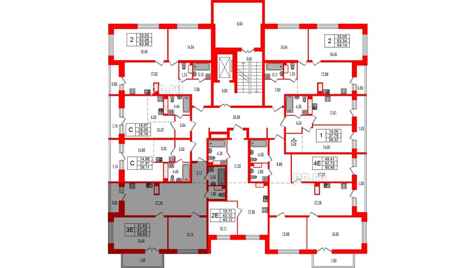 Квартира в ЖК Эко Гармония, 2 комнатная, 69.69 м², 2 этаж